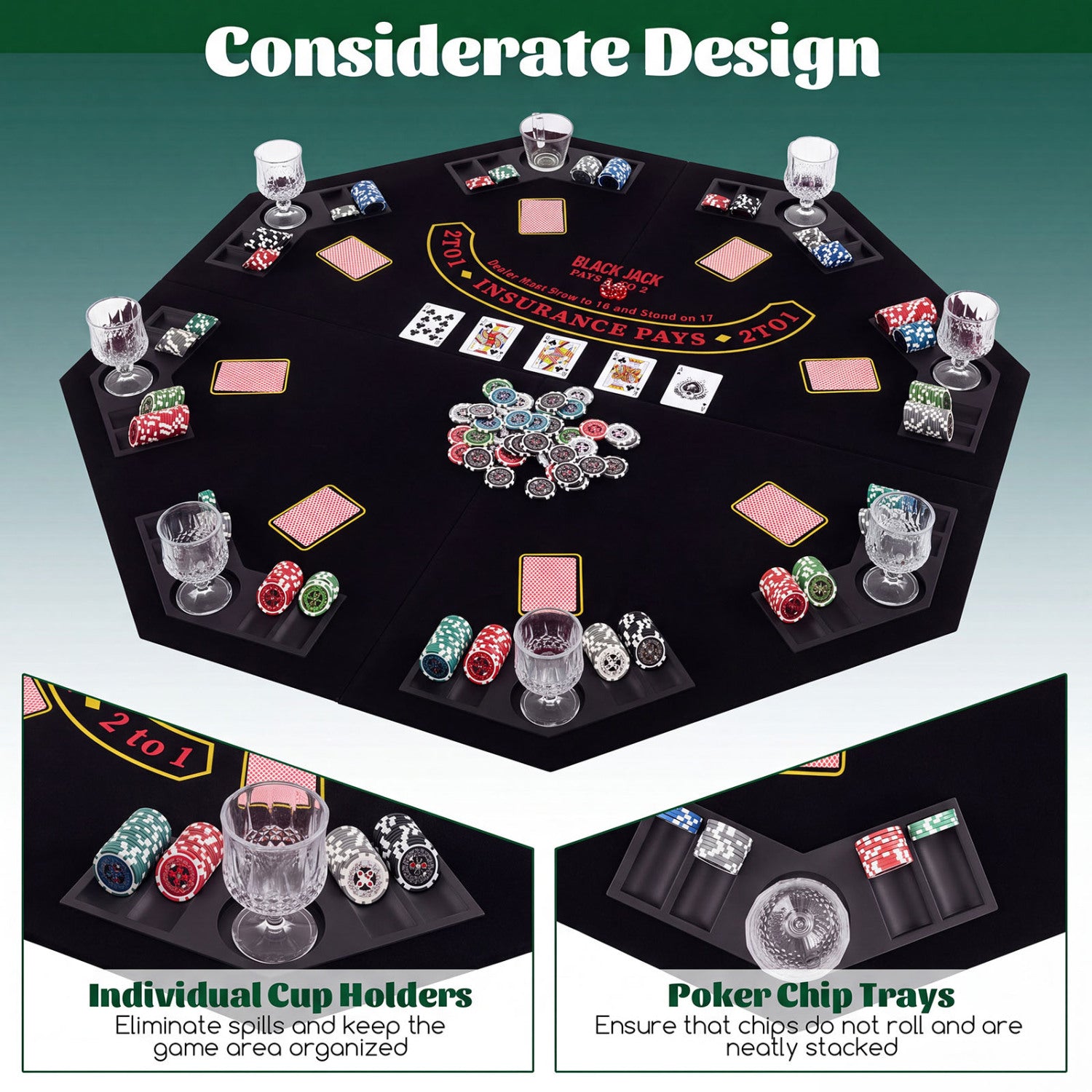 8-Player Portable Poker Table Top, Black Game Room at Gallery Canada