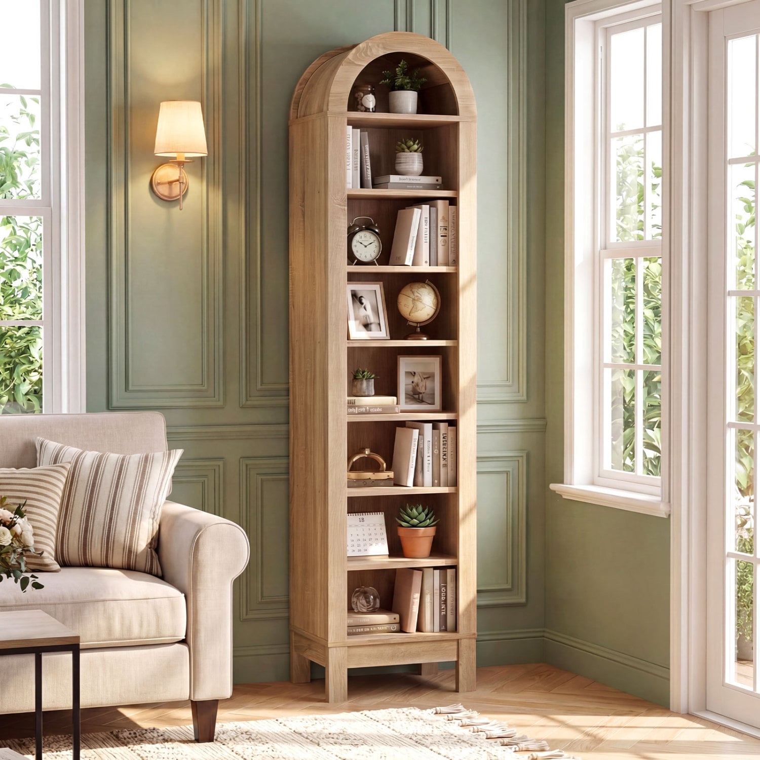 8-Tier Arch Bookshelf, 3 Adjustable Shelves, Natural Bookcases at Gallery Canada