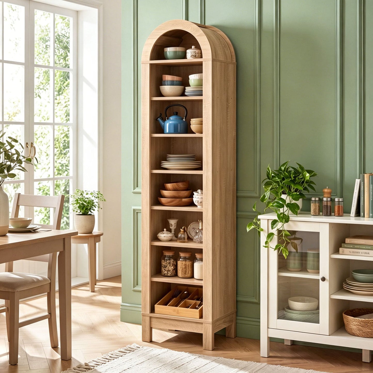 8-Tier Arch Bookshelf, 3 Adjustable Shelves, Natural Bookcases at Gallery Canada