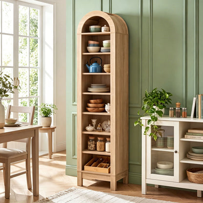 8-Tier Arch Bookshelf, 3 Adjustable Shelves, Natural Bookcases at Gallery Canada