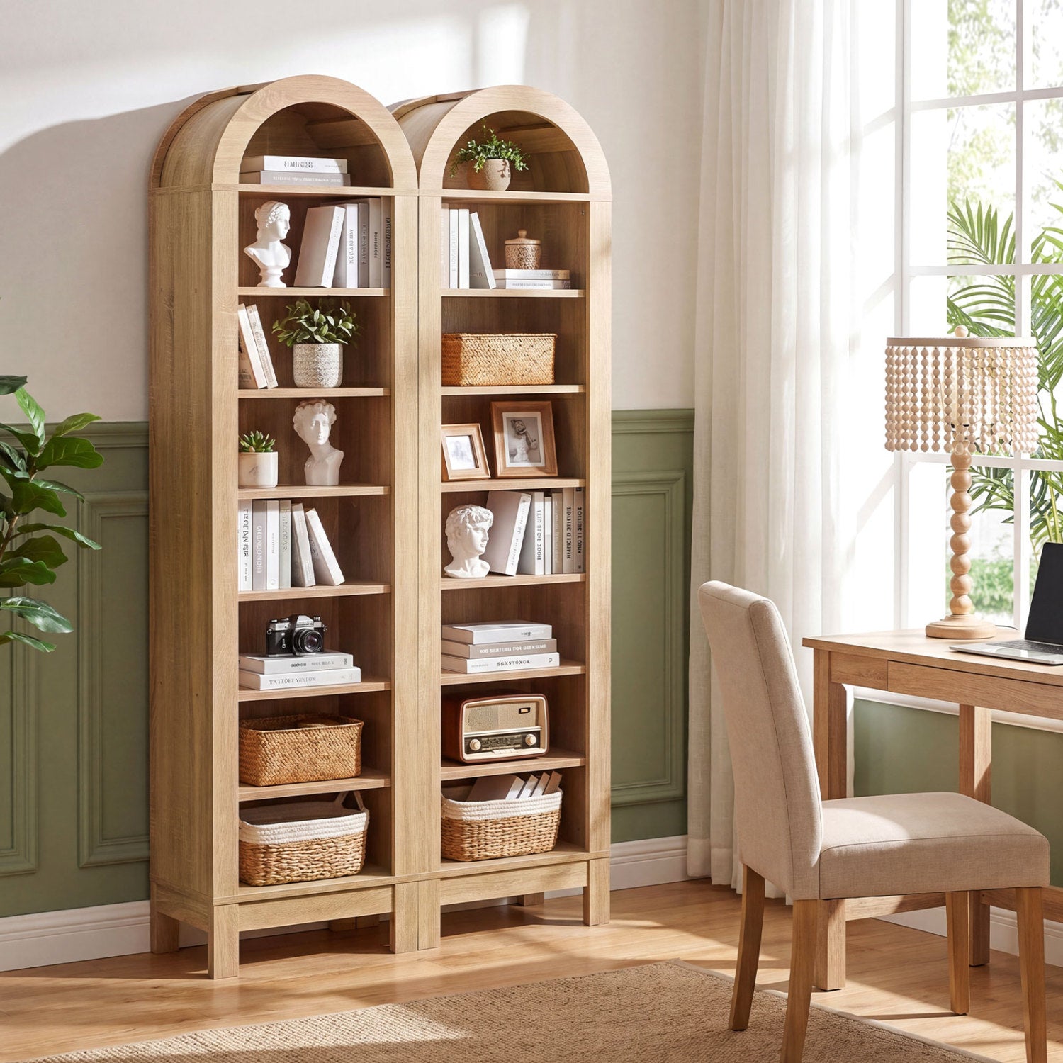 8-Tier Arch Bookshelf, 3 Adjustable Shelves, Natural Bookcases at Gallery Canada