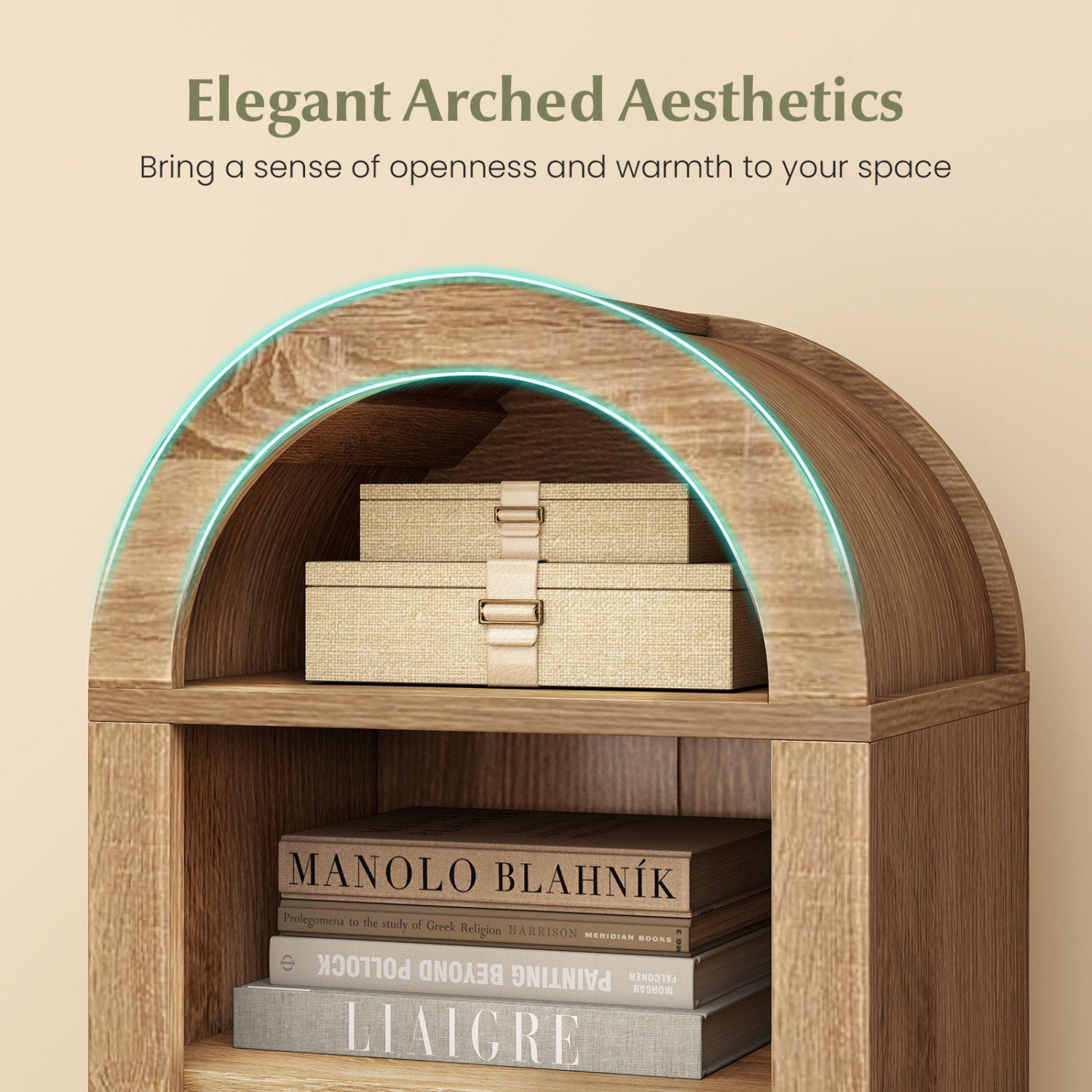 8-Tier Arch Bookshelf, 3 Adjustable Shelves, Natural Bookcases at Gallery Canada
