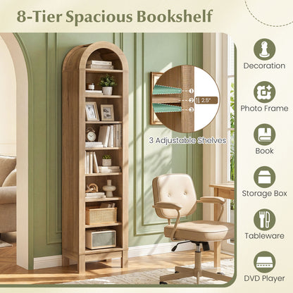 8-Tier Arch Bookshelf, 3 Adjustable Shelves, Natural Bookcases at Gallery Canada