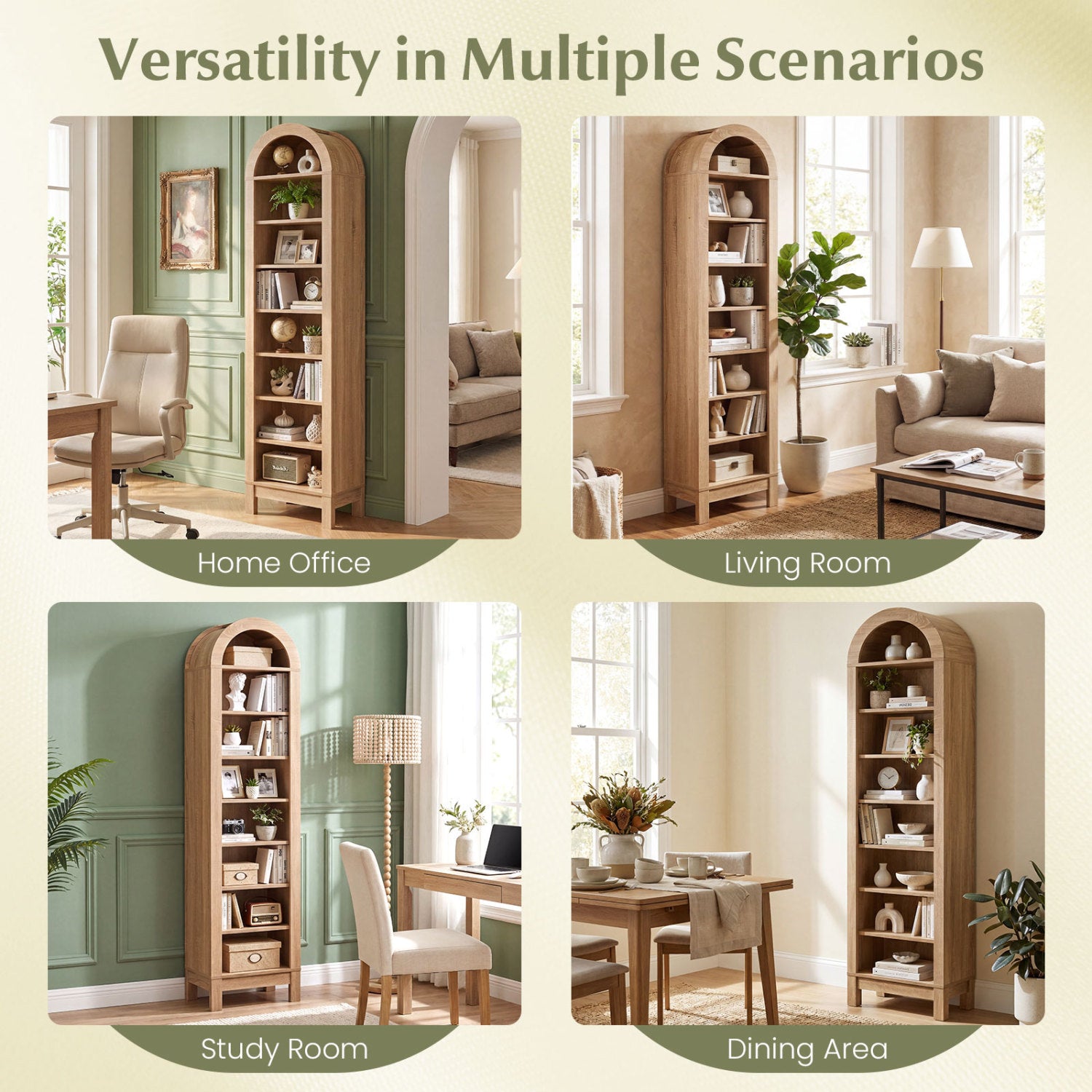 8-Tier Arch Bookshelf, 3 Adjustable Shelves, Natural Bookcases at Gallery Canada