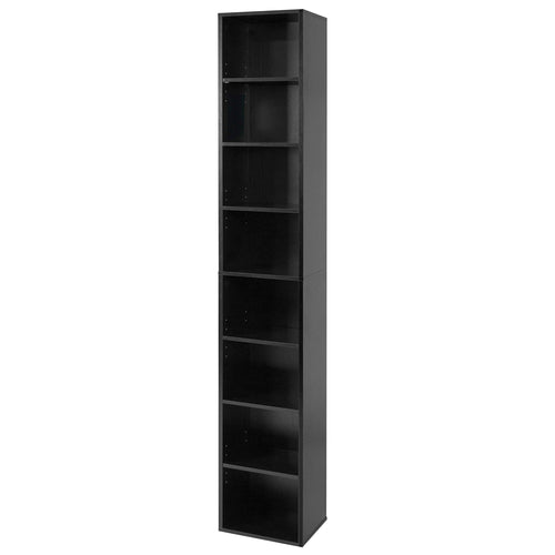 8-Tier Narrow Bookshelf, Adjustable Shelves, Storage Cubes, Black