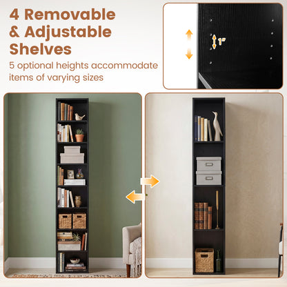 8-Tier Narrow Bookshelf, Adjustable Shelves, Storage Cubes, Black