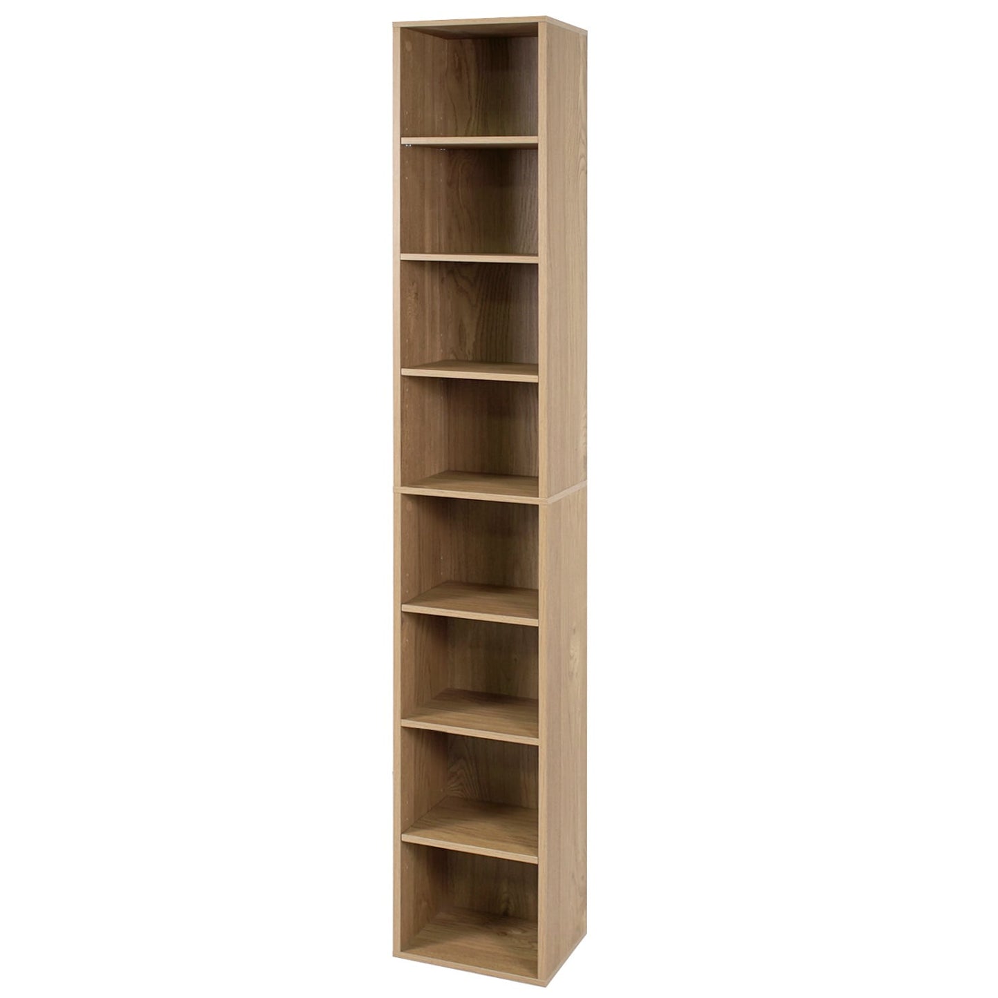 Bibliothèque étroite à 8 étagères, étagères réglables, cubes de rangement, naturelle