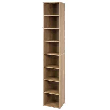 Bibliothèque étroite à 8 étagères, étagères réglables, cubes de rangement, naturelle