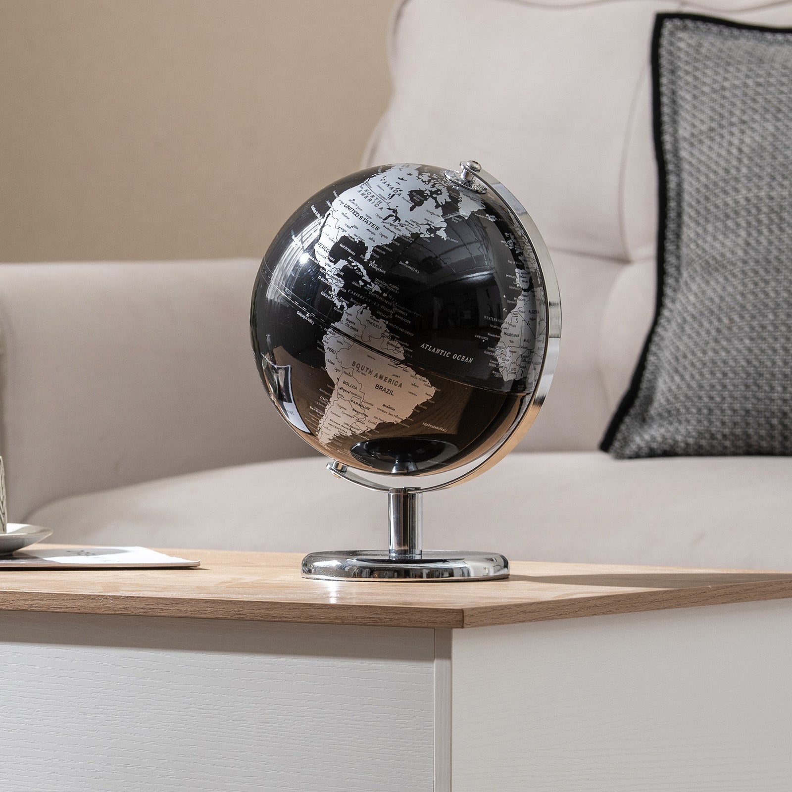 8" World Globe Modern Decorative Tabletop Earth Globe, Silver Learning Toys at Gallery Canada