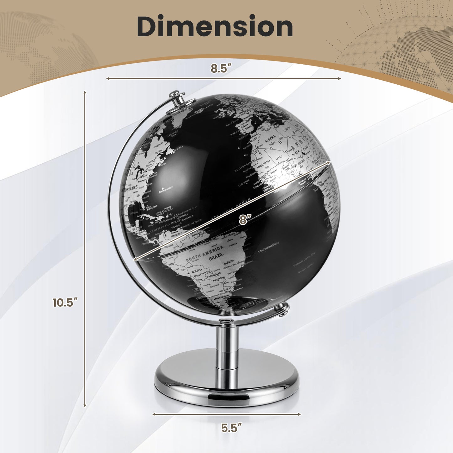 8" World Globe Modern Decorative Tabletop Earth Globe, Silver Learning Toys at Gallery Canada