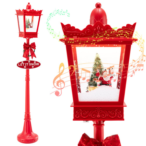 8 ft Musical Christmas Streetlight with Warm White LED Lights and Snowy Effects-RED, Red