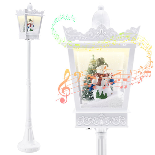 8 ft Musical Christmas Streetlight with Warm White LED Lights and Snowy Effects, White