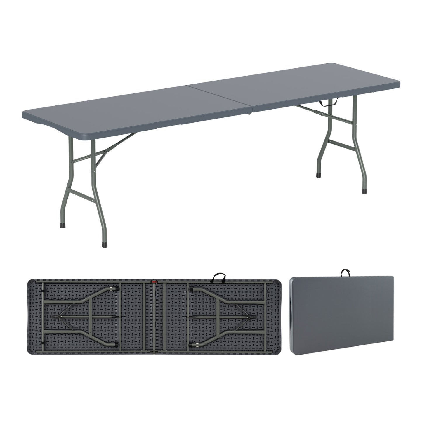 8 ft Portable Folding Table, 350 LBS, HDPE Tabletop, Gray Camping Furniture at Gallery Canada