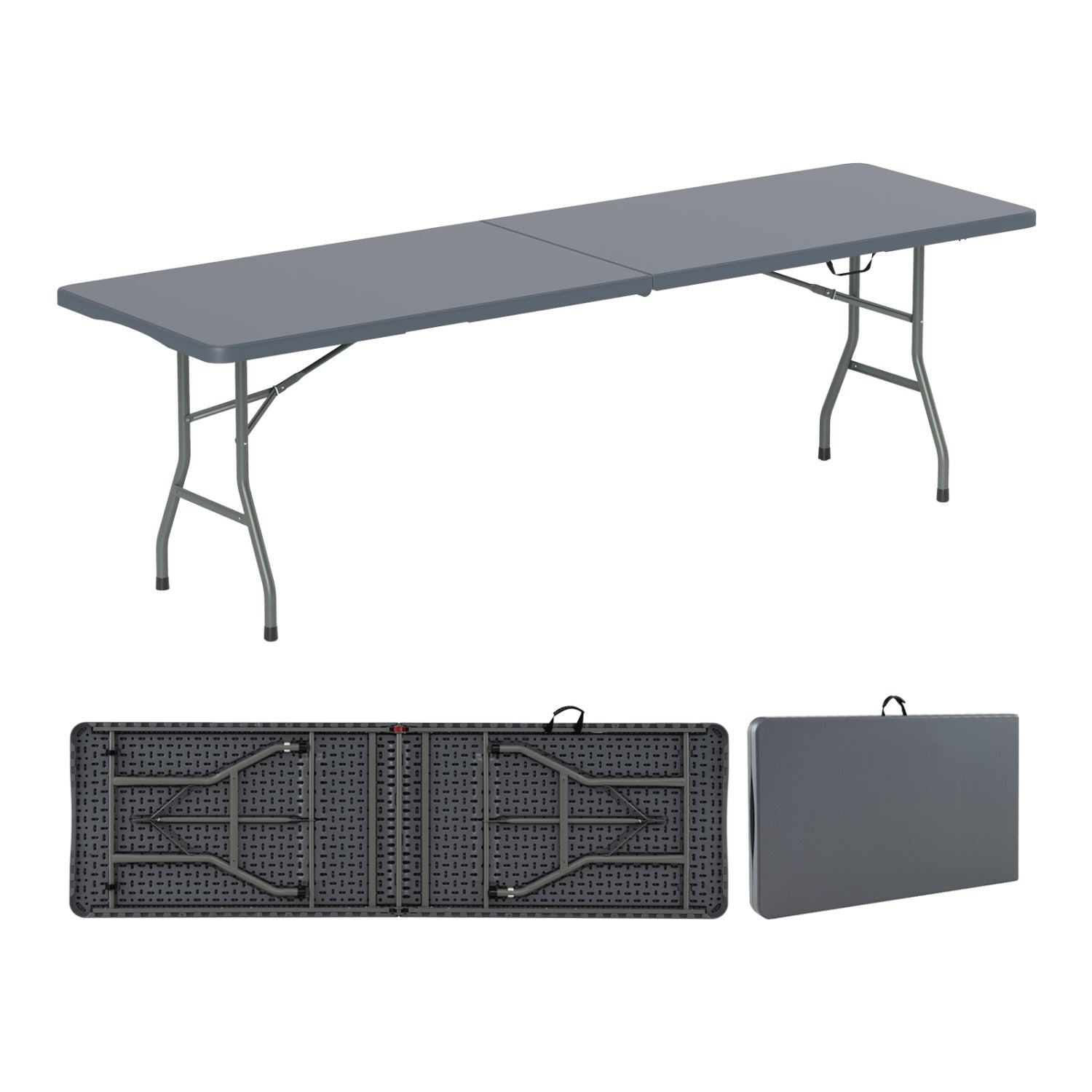 8 ft Portable Folding Table, 350 LBS, HDPE Tabletop, Gray Camping Furniture Gray at Gallery Canada
