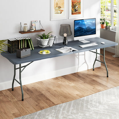 8 ft Portable Folding Table, 350 LBS, HDPE Tabletop, Gray Camping Furniture at Gallery Canada