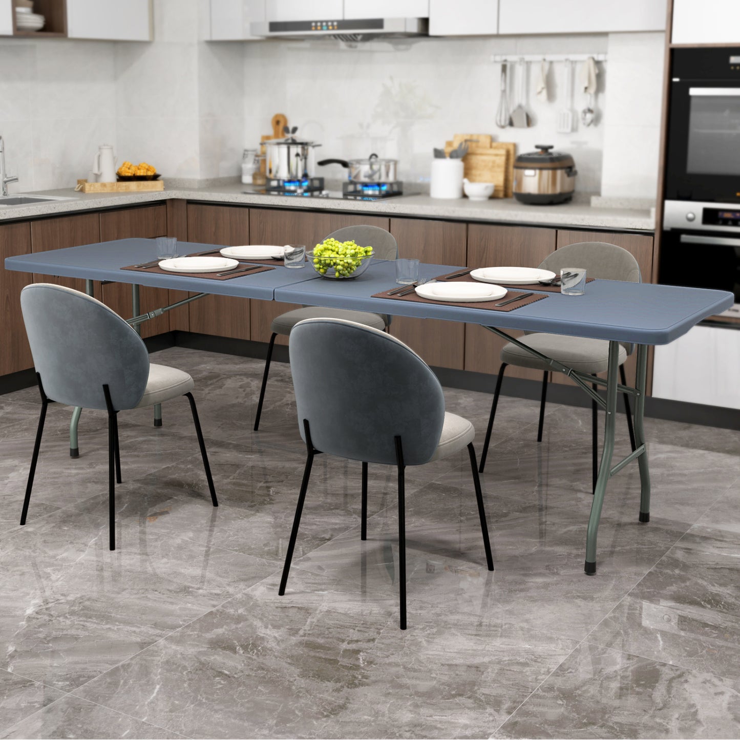 8 ft Portable Folding Table, 350 LBS, HDPE Tabletop, Gray Camping Furniture at Gallery Canada