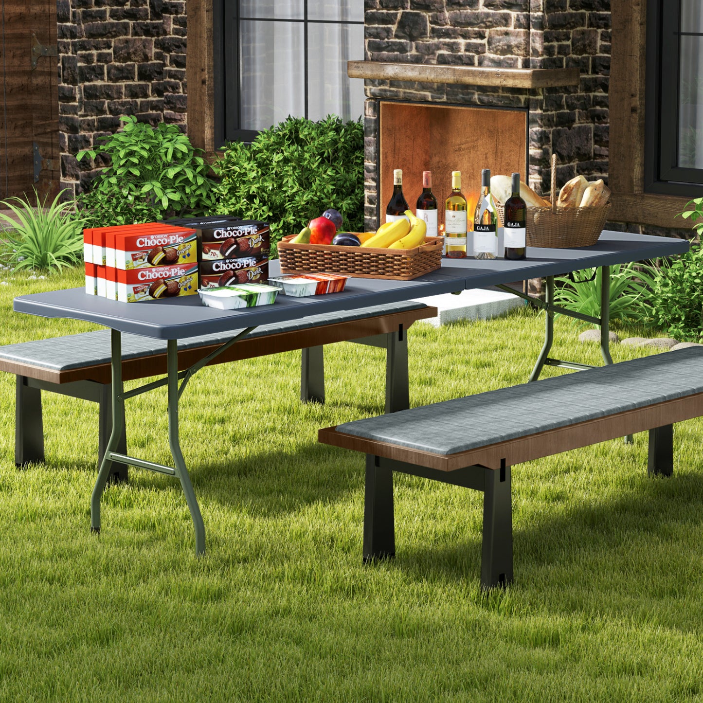 8 ft Portable Folding Table, 350 LBS, HDPE Tabletop, Gray Camping Furniture at Gallery Canada