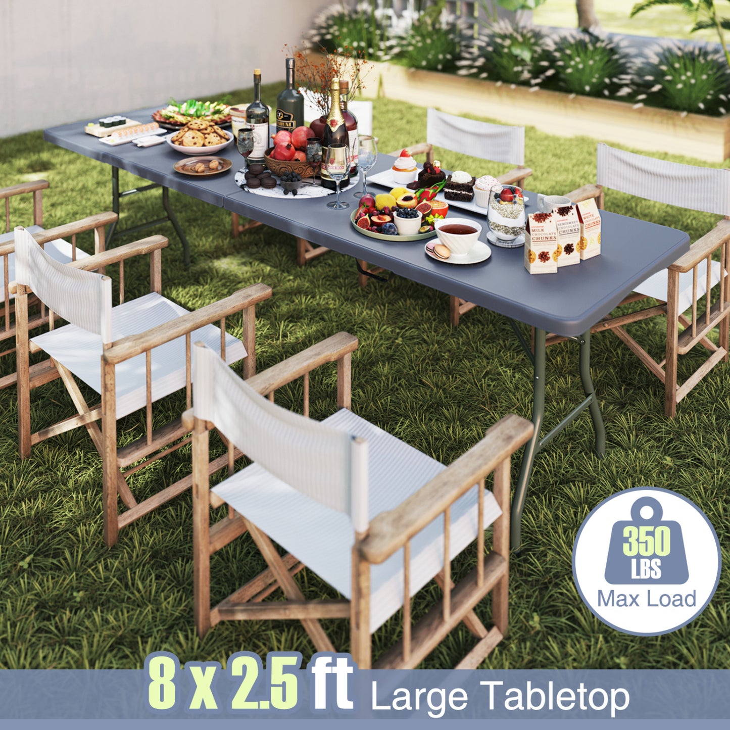 8 ft Portable Folding Table, 350 LBS, HDPE Tabletop, Gray Camping Furniture at Gallery Canada