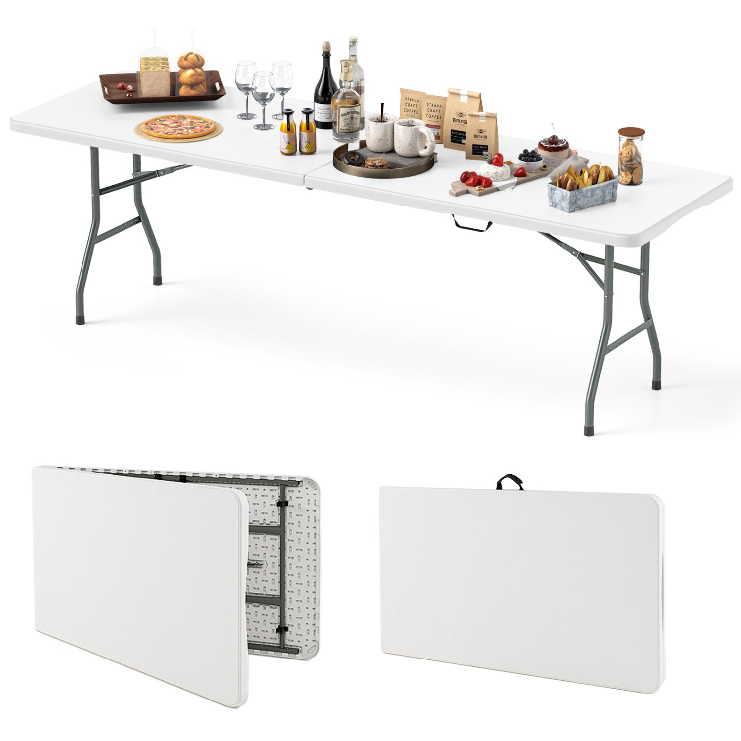 8 ft Portable Folding Table, 350 LBS Capacity, White Camping Furniture at Gallery Canada