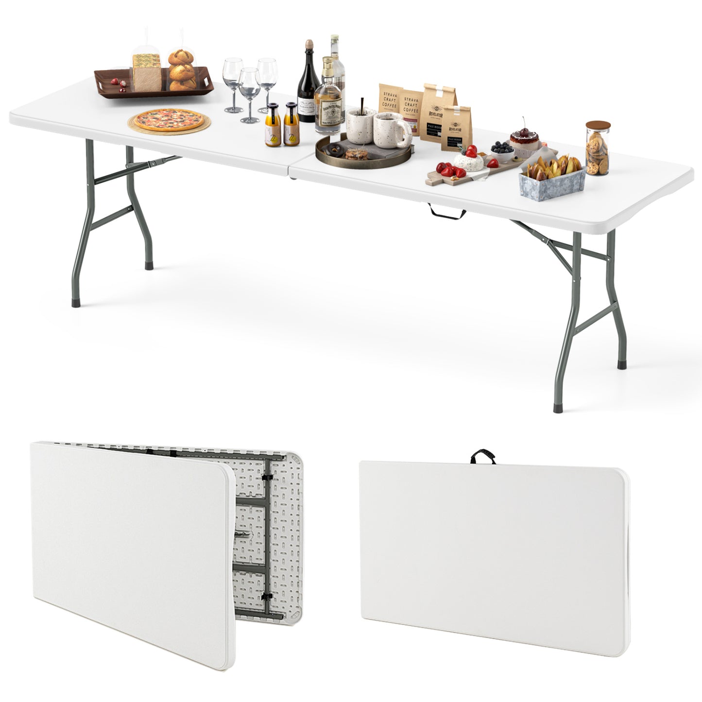8 ft Portable Folding Table, 350 LBS Capacity, White Camping Furniture at Gallery Canada