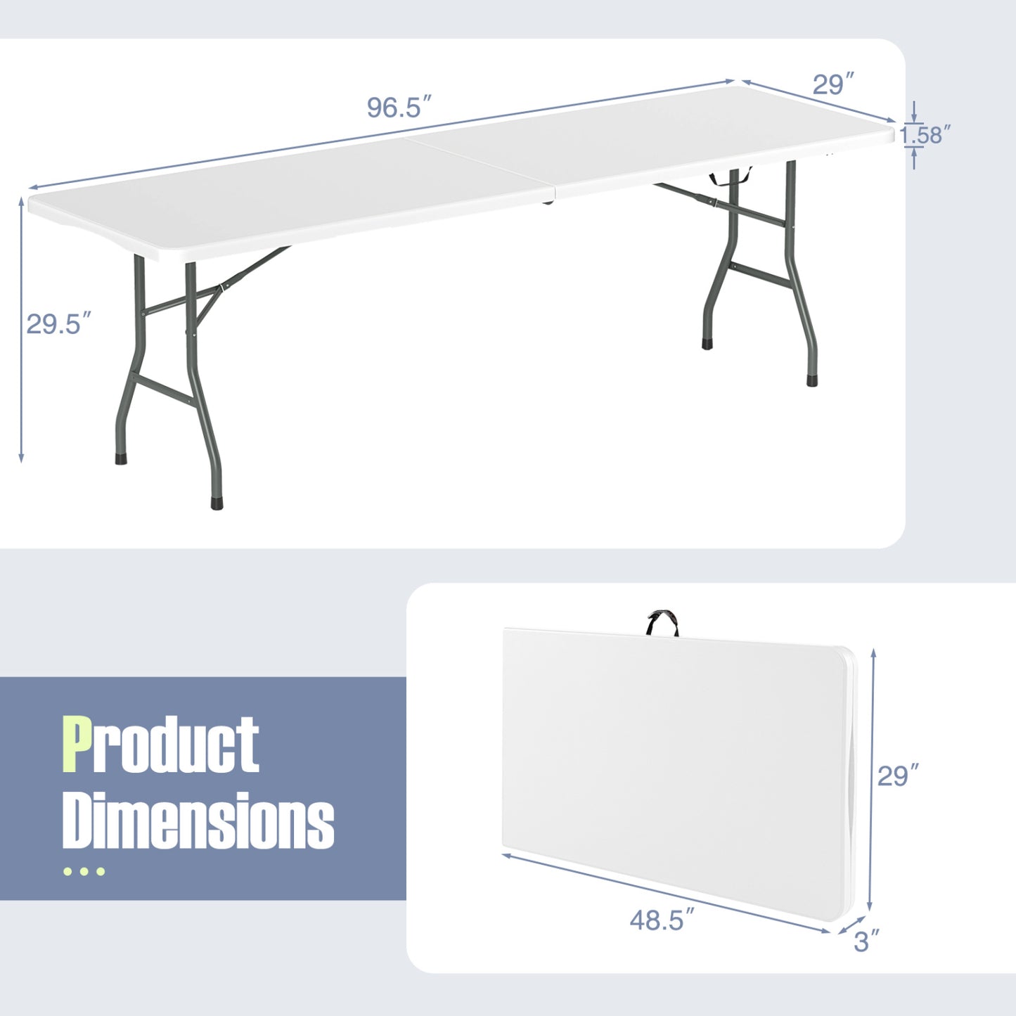 8 ft Portable Folding Table, 350 LBS Capacity, White Camping Furniture at Gallery Canada