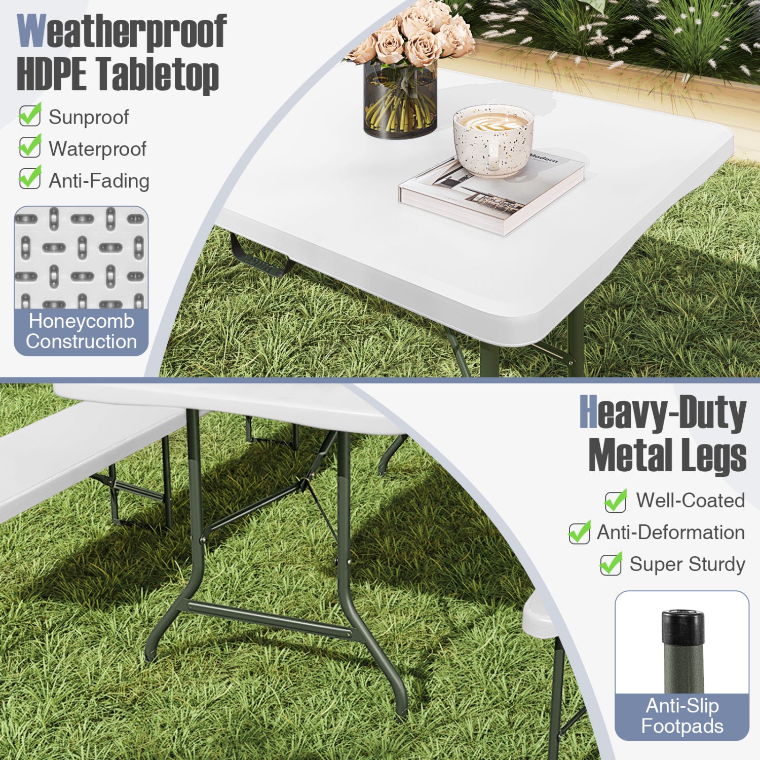 8 ft Portable Folding Table, 350 LBS Capacity, White Camping Furniture at Gallery Canada