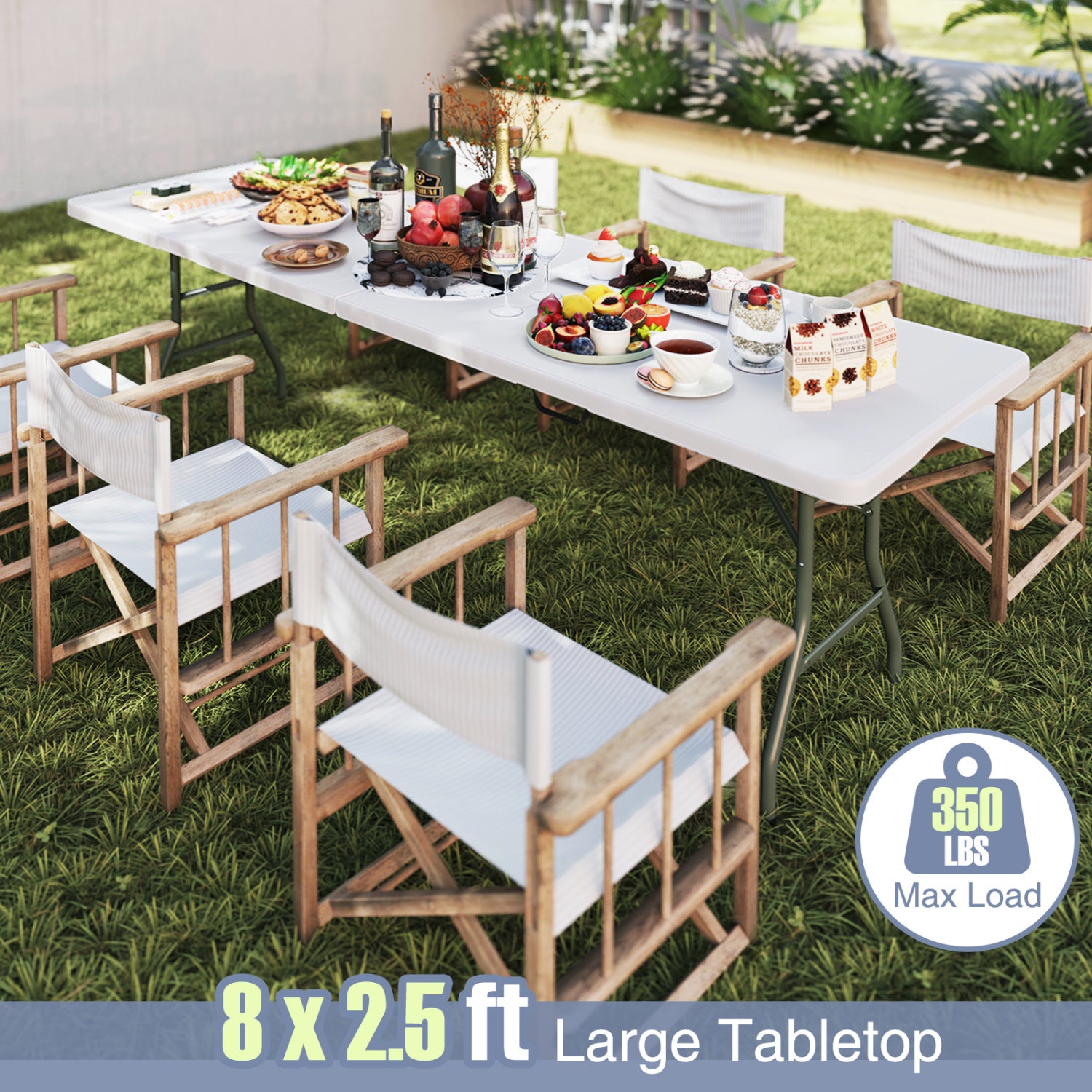 8 ft Portable Folding Table, 350 LBS Capacity, White Camping Furniture at Gallery Canada