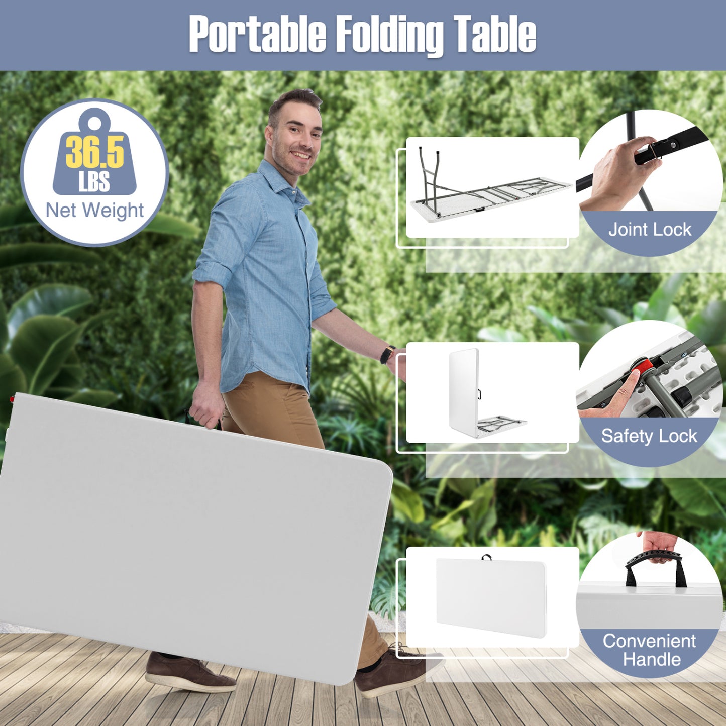 8 ft Portable Folding Table, 350 LBS Capacity, White Camping Furniture at Gallery Canada