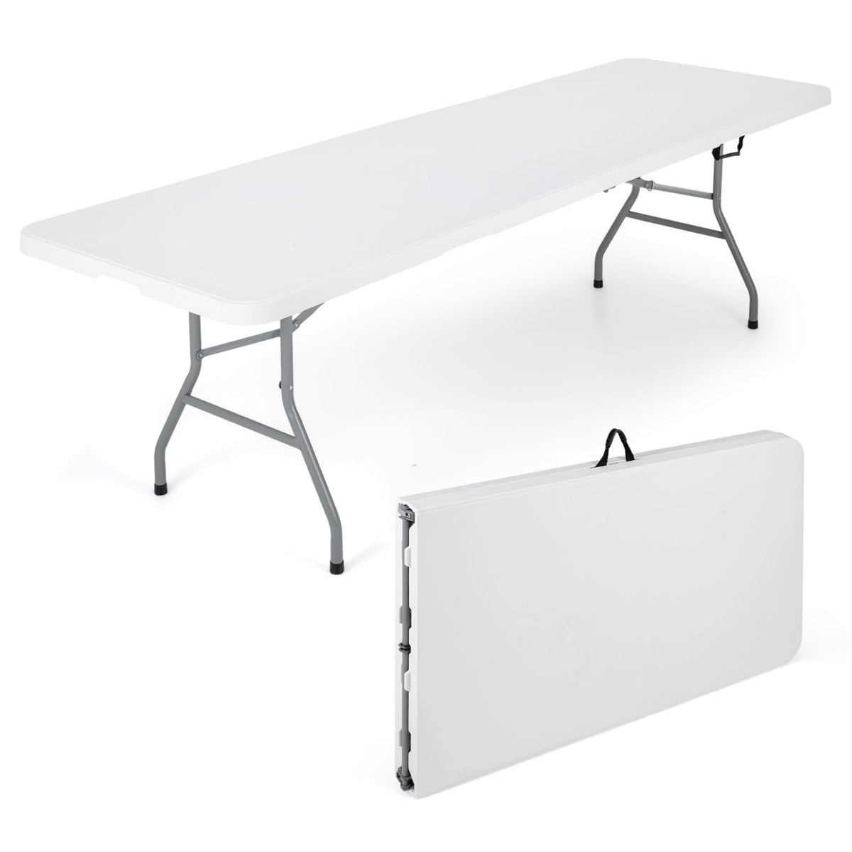 8 ft Portable Folding Table 350 LBS HDPE Tabletop, White