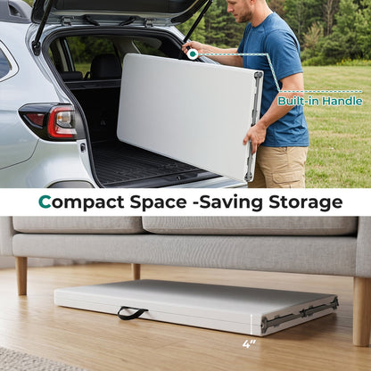 8 ft Portable Folding Table 350 LBS HDPE Tabletop, White