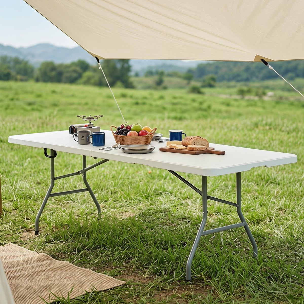 8 ft Portable Folding Table 350 LBS HDPE Tabletop, White