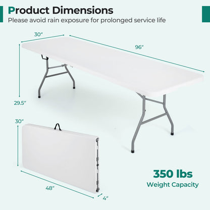 8 ft Portable Folding Table 350 LBS HDPE Tabletop, White