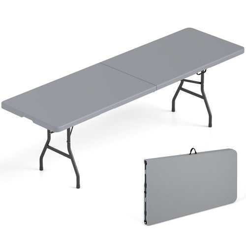 8 ft Folding Table 350 LBS Fold-in-Half HDPE Tabletop, Gray