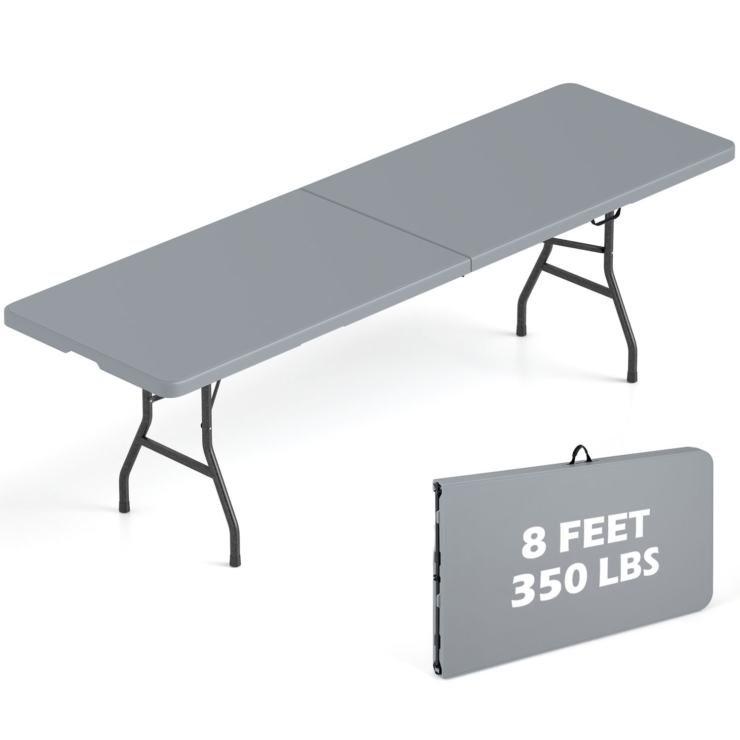 8 ft Folding Table 350 LBS Fold-in-Half HDPE Tabletop, Gray Camping Furniture at Gallery Canada