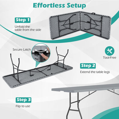 8 ft Folding Table 350 LBS Fold-in-Half HDPE Tabletop, Gray Camping Furniture at Gallery Canada