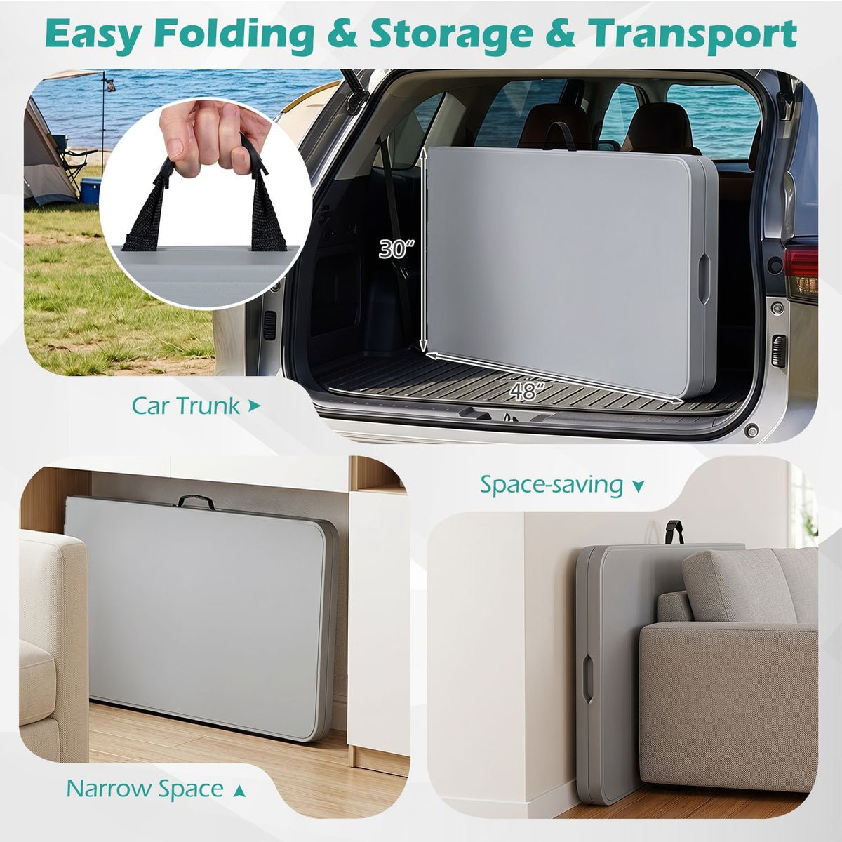 8 ft Folding Table 350 LBS Fold-in-Half HDPE Tabletop, Gray Camping Furniture at Gallery Canada