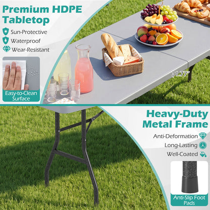 8 ft Folding Table 350 LBS Fold-in-Half HDPE Tabletop, Gray Camping Furniture at Gallery Canada