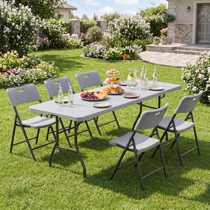 8 ft Folding Table 350 LBS Fold-in-Half HDPE Tabletop, Gray Camping Furniture at Gallery Canada
