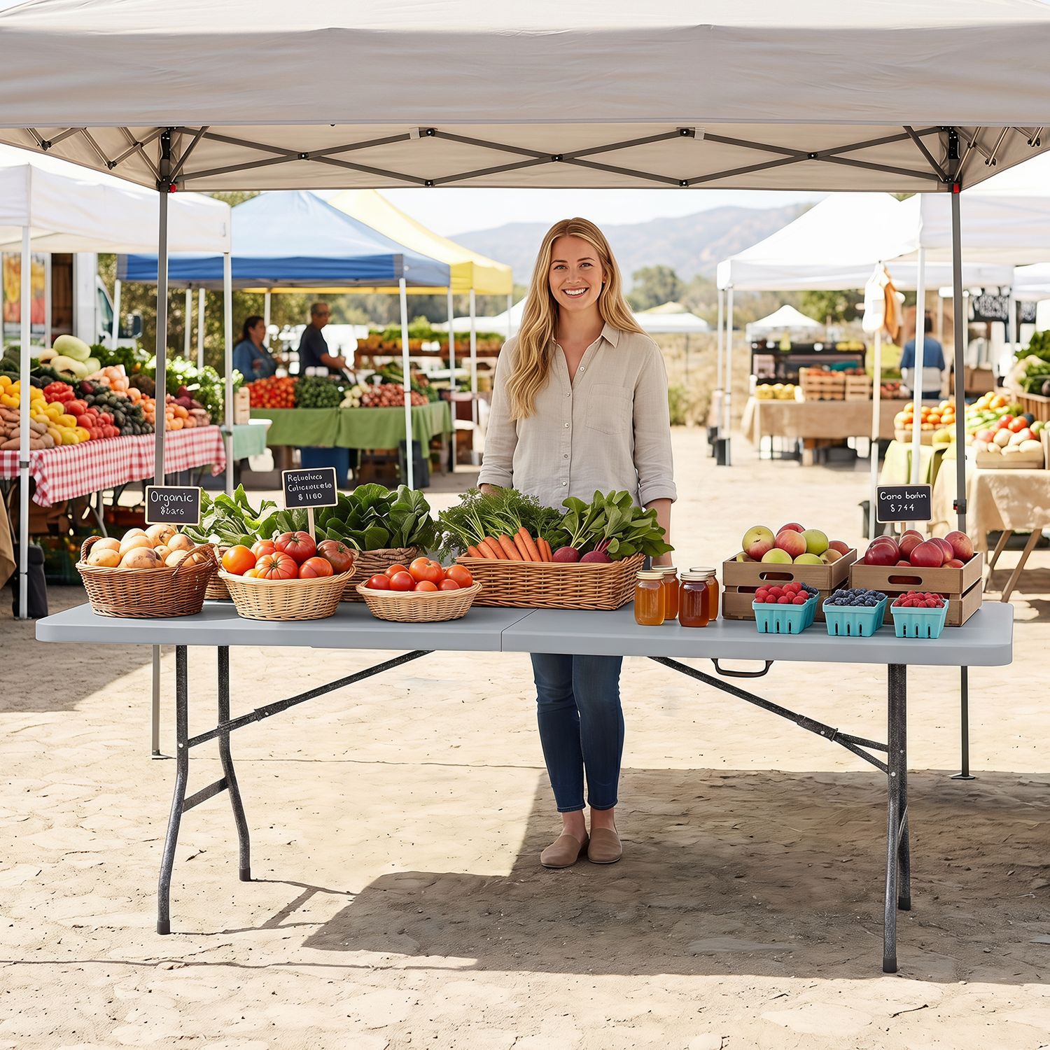 8 ft Folding Table 350 LBS Fold-in-Half HDPE Tabletop, Gray Camping Furniture at Gallery Canada