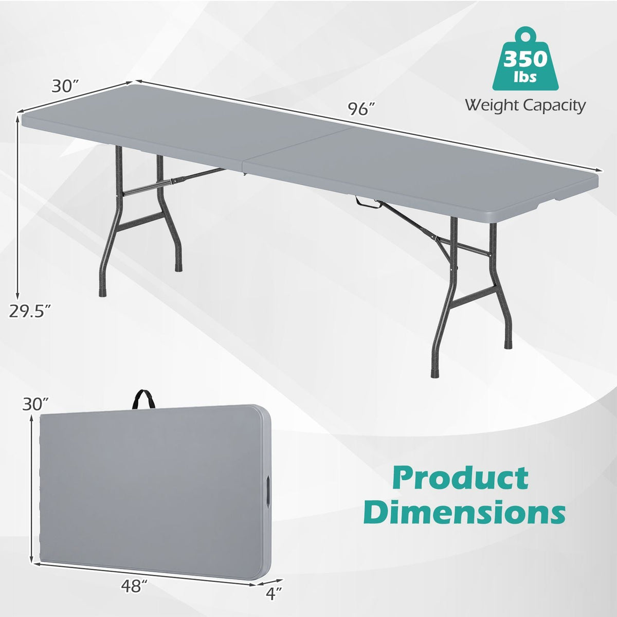 8 ft Folding Table 350 LBS Fold-in-Half HDPE Tabletop, Gray Camping Furniture at Gallery Canada