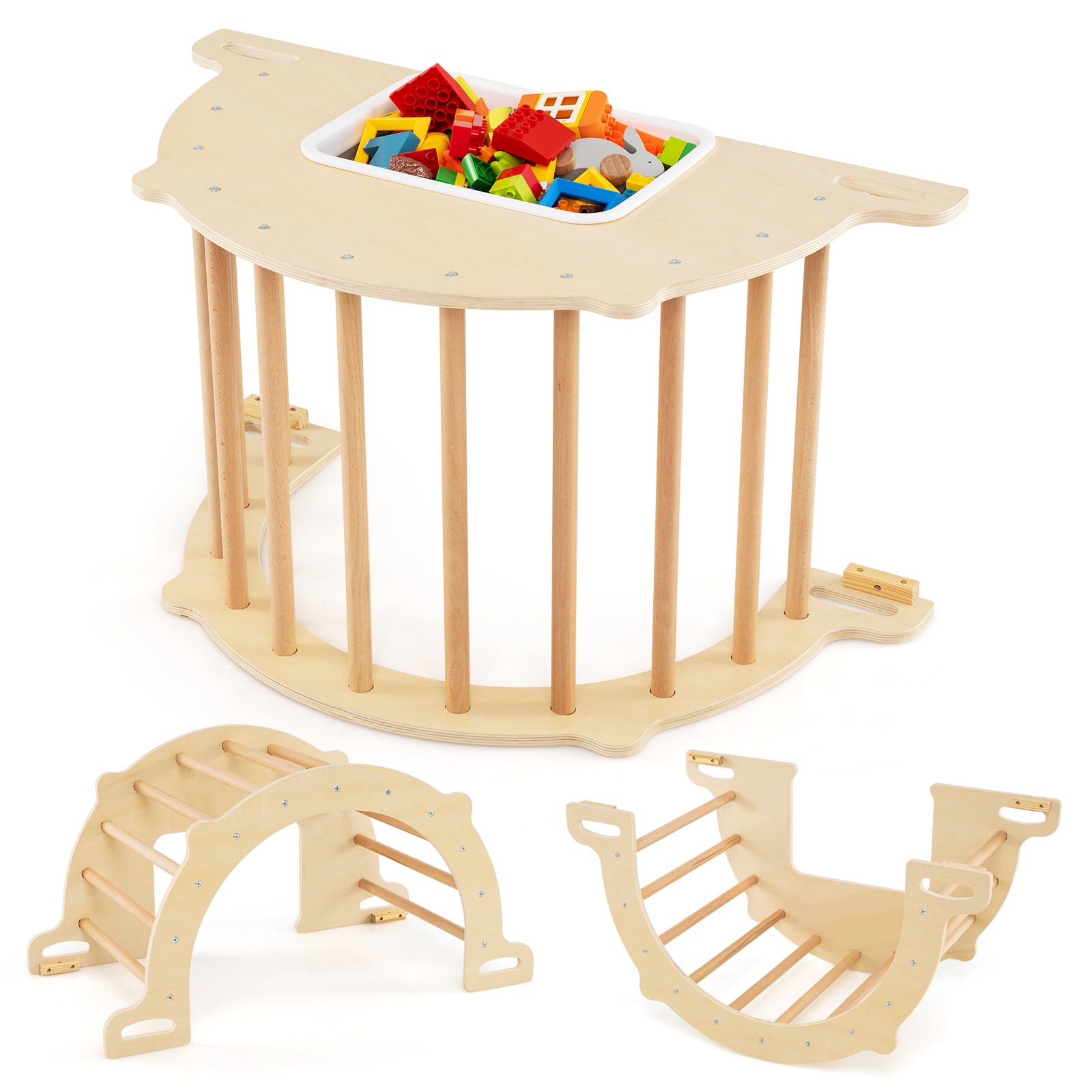 8 In 1 Climbing Arch Sensory Table, Collapsible Storage Bin, Natural Climbers & Slides at Gallery Canada
