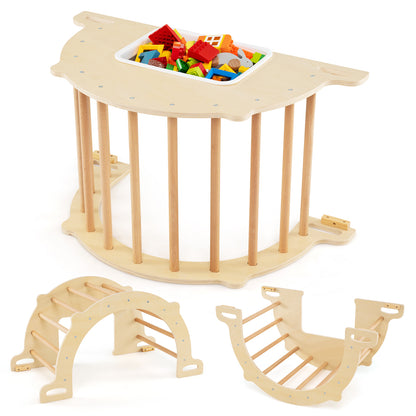 8 in 1 Climbing Arch Sensory Table for Kids with Collapsible Storage Bin for 3+ Years Old, Natural Climbers & Slides at Gallery Canada