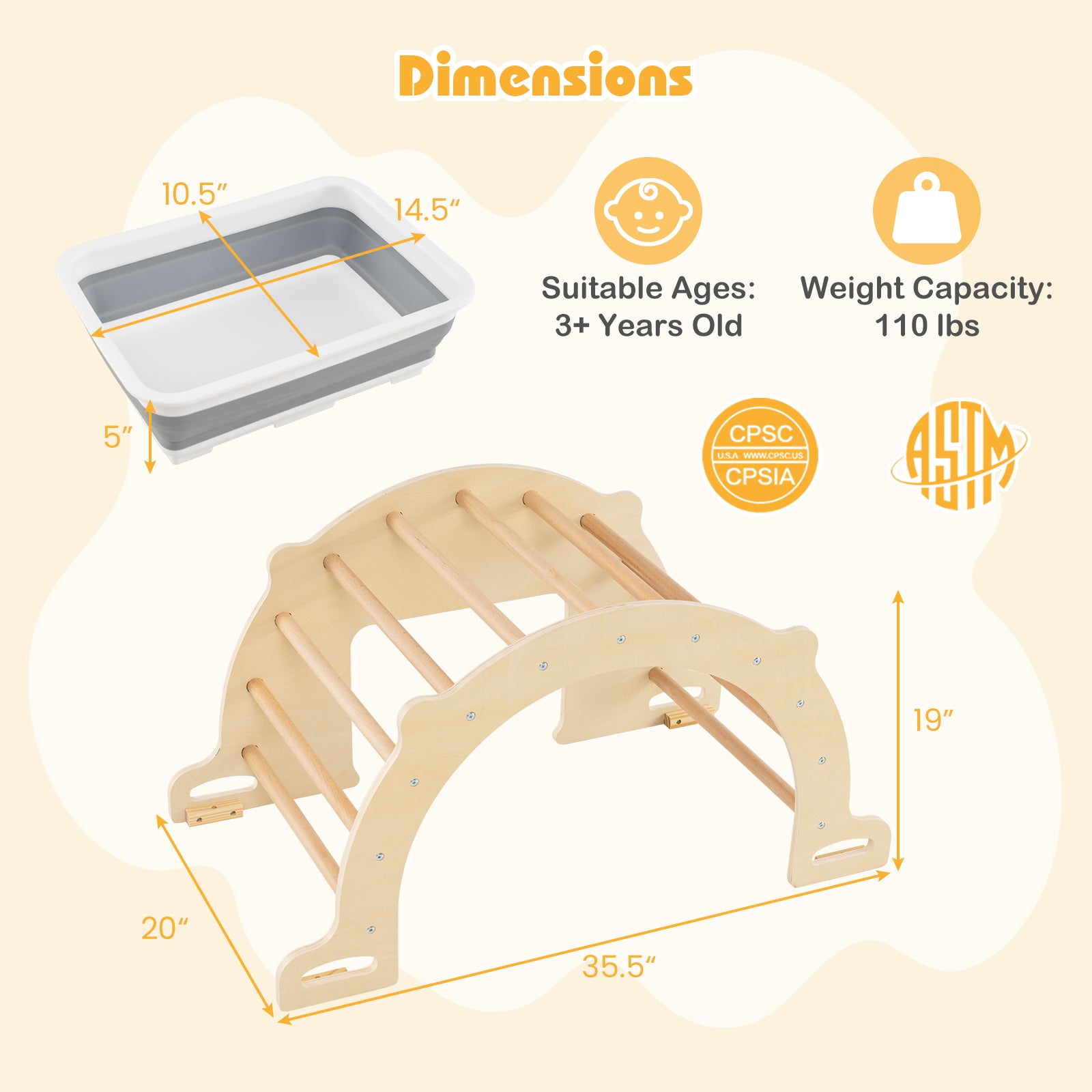 8 in 1 Climbing Arch Sensory Table for Kids with Collapsible Storage Bin for 3+ Years Old, Natural Climbers & Slides at Gallery Canada
