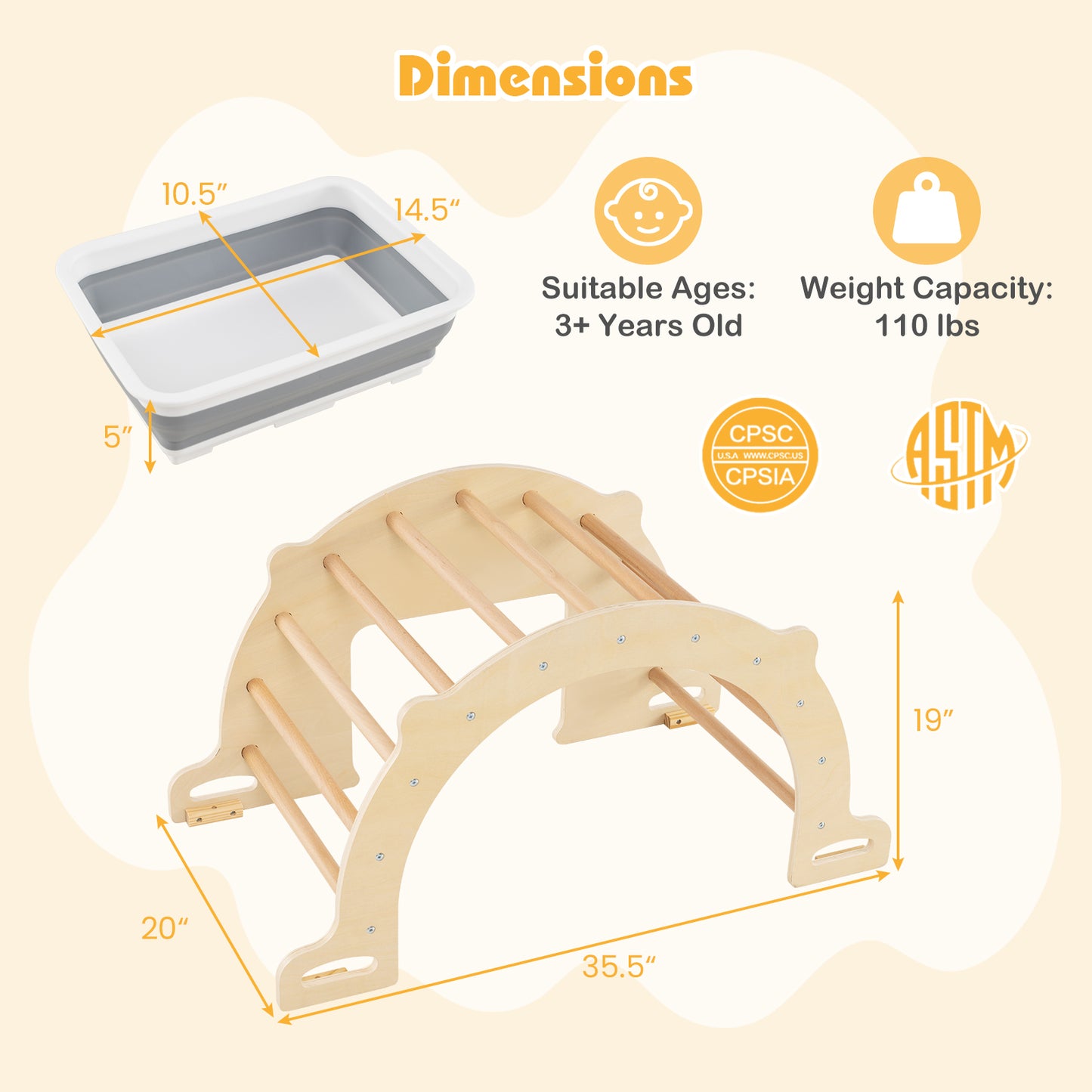 8 in 1 Climbing Arch Sensory Table for Kids with Collapsible Storage Bin for 3+ Years Old, Natural Climbers & Slides at Gallery Canada