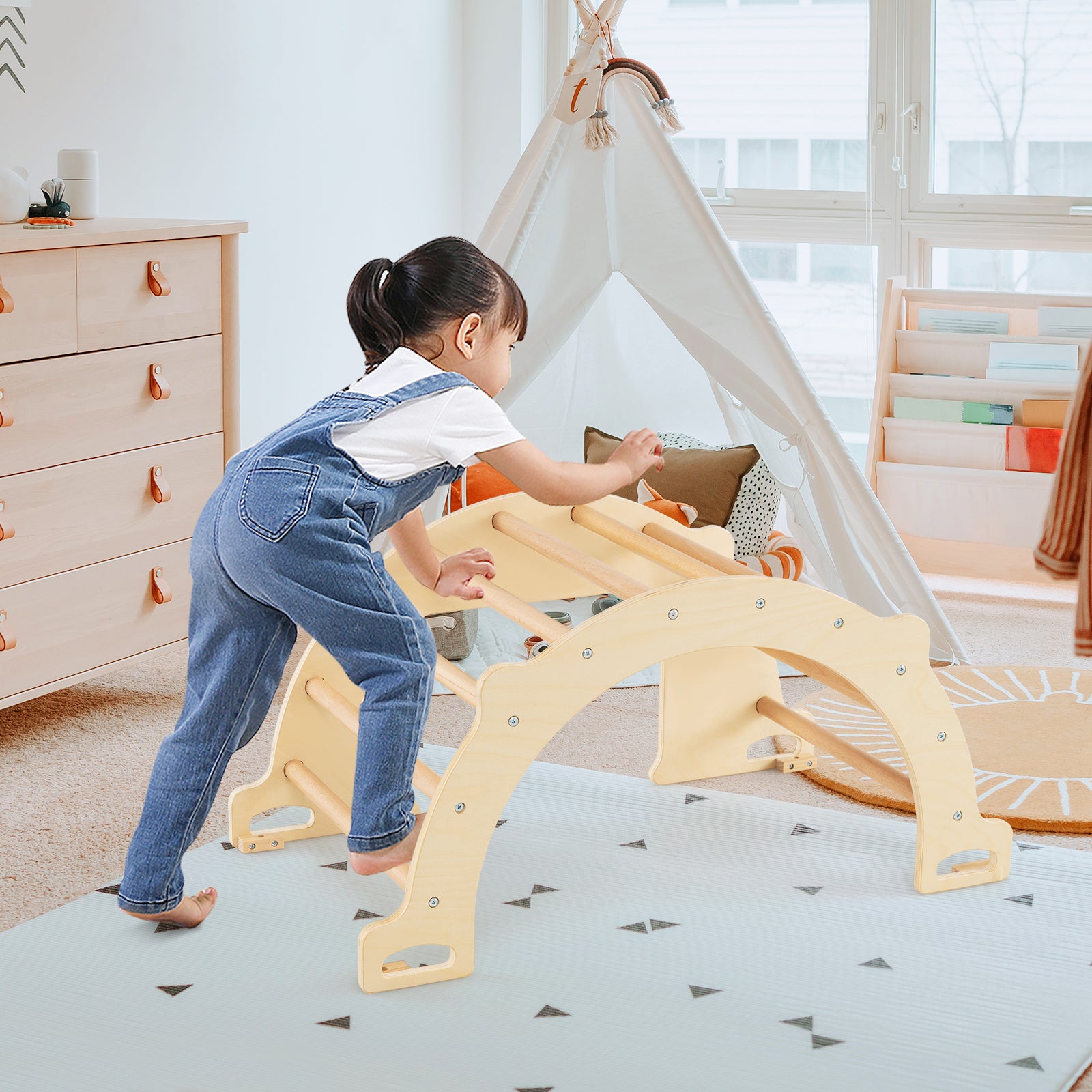 8 in 1 Climbing Arch Sensory Table with Collapsible Storage Bin for Kids, Natural Climbers & Slides at Gallery Canada