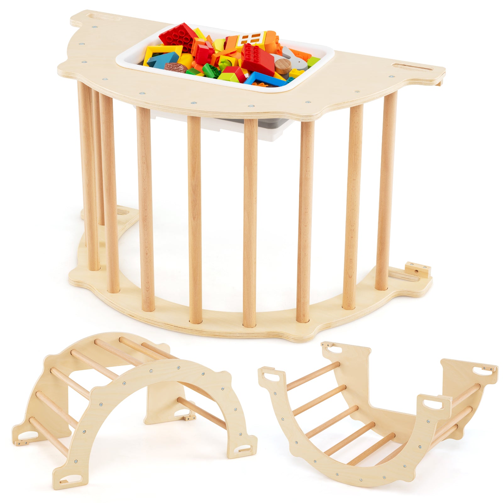 8 in 1 Climbing Arch Sensory Table with Collapsible Storage Bin for Kids, Natural Climbers & Slides at Gallery Canada