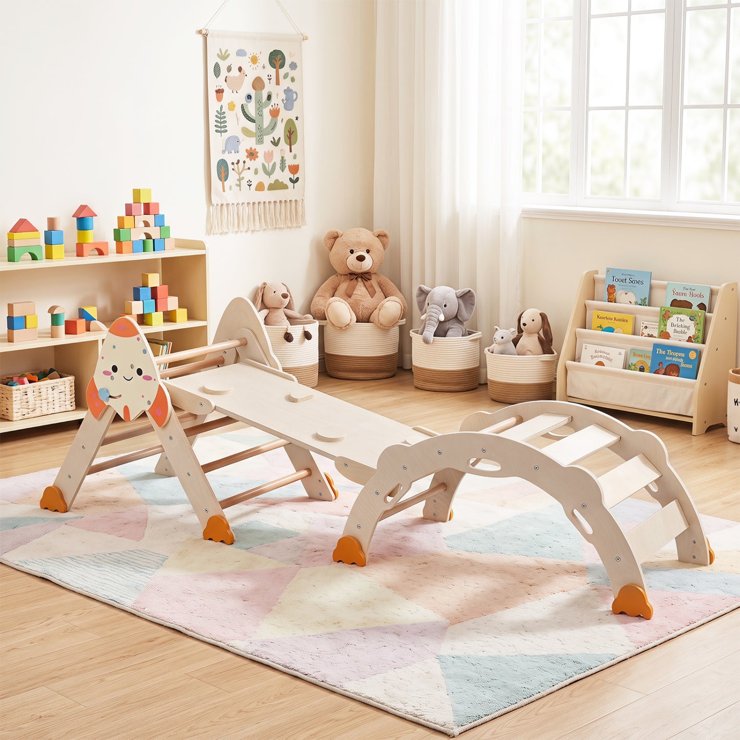 8-in-1 Foldable Climbing Toys Toddlers Rocket, Natural