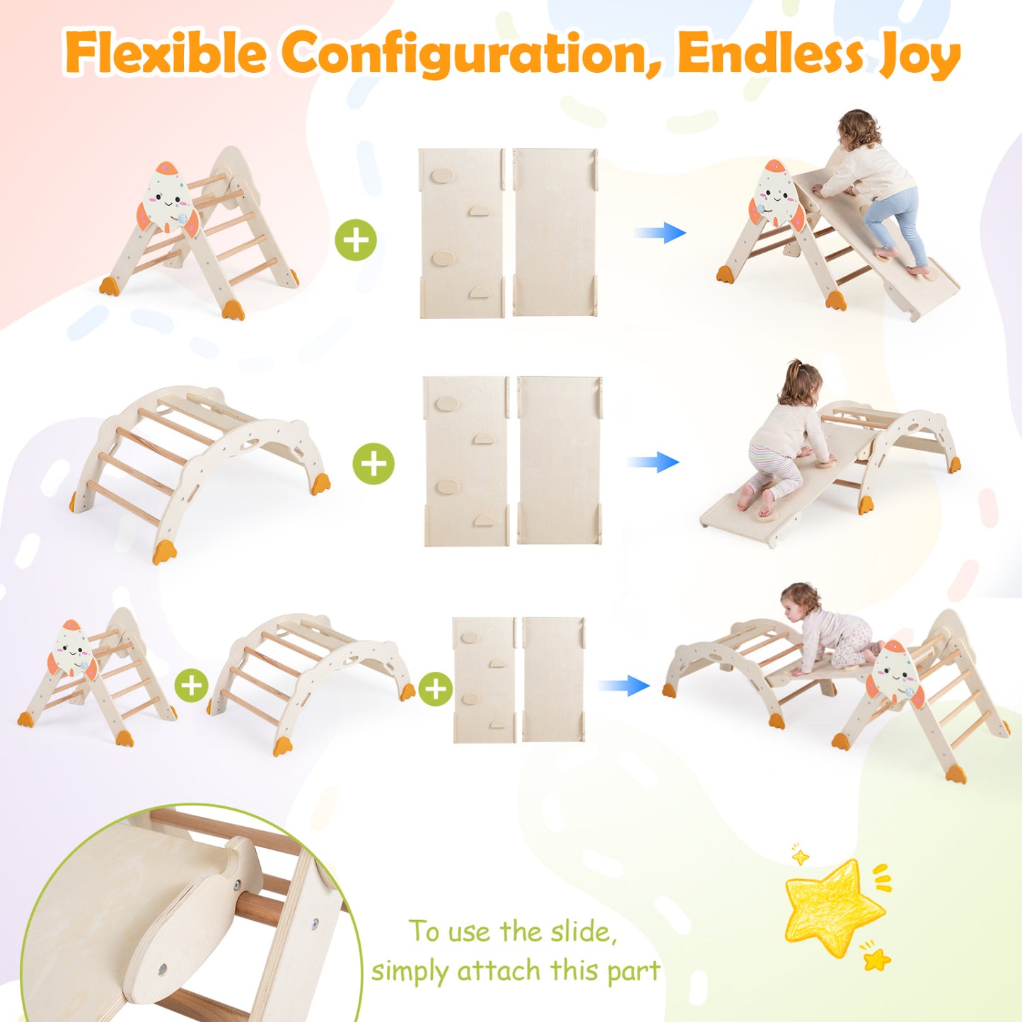 8-in-1 Foldable Climbing Toys Toddlers Rocket, Natural