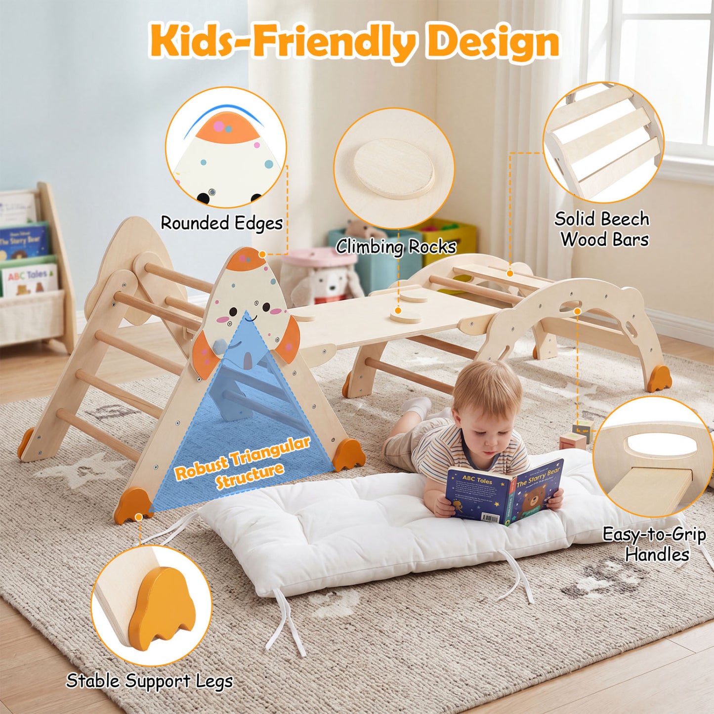 8-in-1 Foldable Climbing Toys Toddlers Rocket, Natural
