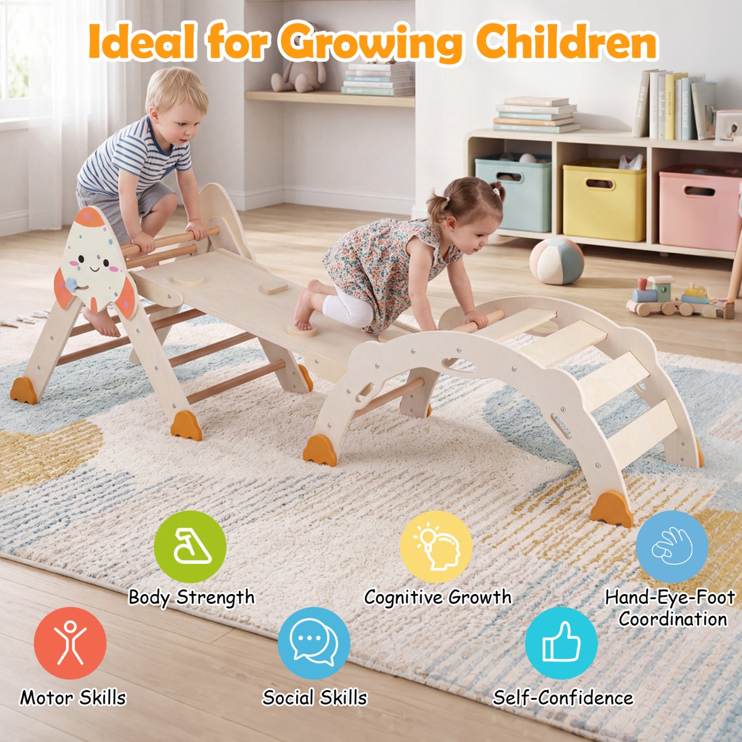 8-in-1 Foldable Climbing Toys Toddlers Rocket, Natural